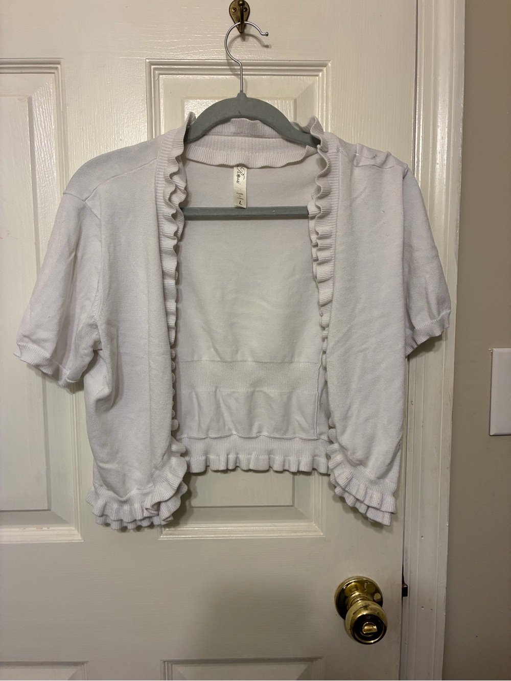 Pina Rossi White Ruffled Cropped Shrug or Bolero Cardigan